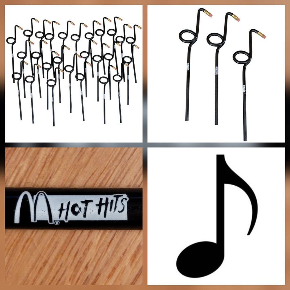Bulk Lot of 26 VTG McDonald’s Hot Hits Curled Pencils – Musical Note Shape 1990s